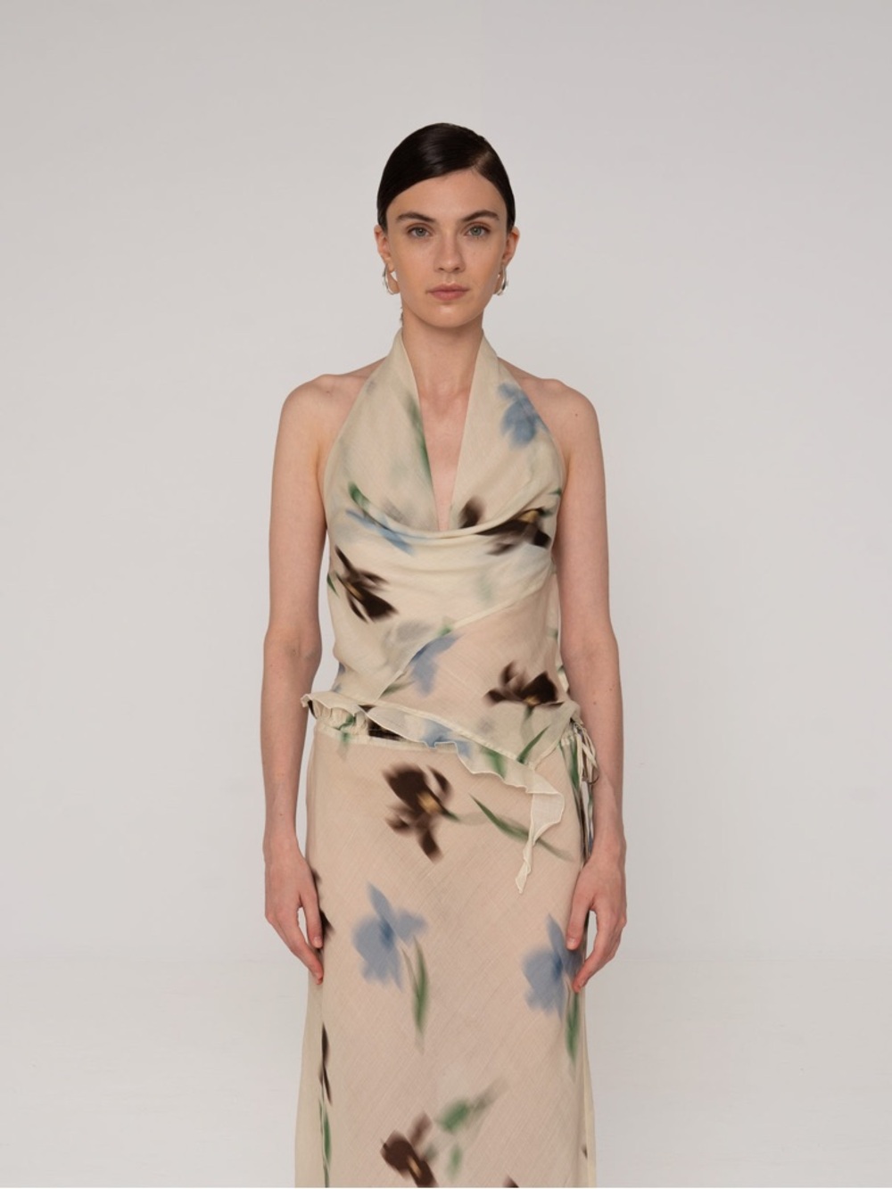 Carmen Says Halter Floral Halter Top in Cream